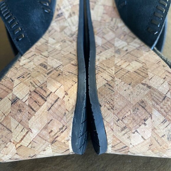 Donald J Pliner Savee Whipstitch Cork Wedge Sandal 9.5M Black Suede Y2K Chunky - Picture 7 of 11